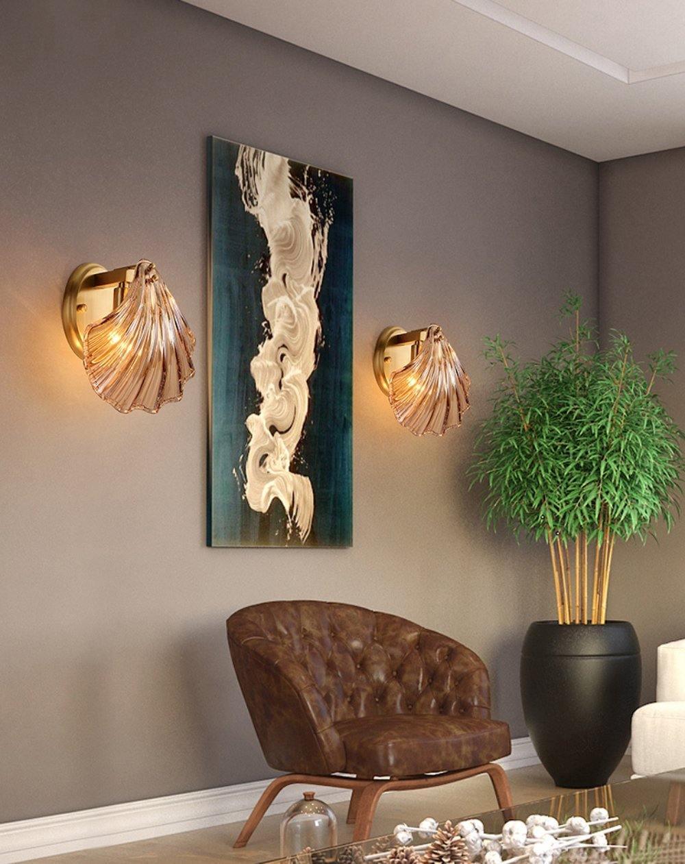 Shell Wall Light Fixture - Coastal Style Sconce for Living Room, Bedroom, and Hallway Decor