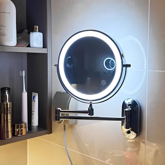 LED Wall-Mounted Magnifying Makeup Mirror with Adjustable Touch Sensor for Precision Grooming and Beauty Application