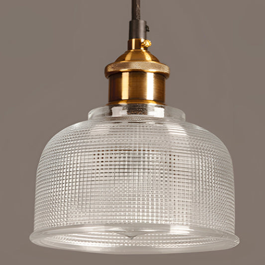 Vintage Ribbed Glass Pendant Light Fixture - Brass Hanging Light for Kitchen & Dining Room