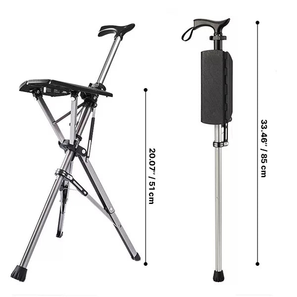 Folding Walking Cane with Seat - Portable Adjustable Stick Chair for Seniors & Outdoor Use