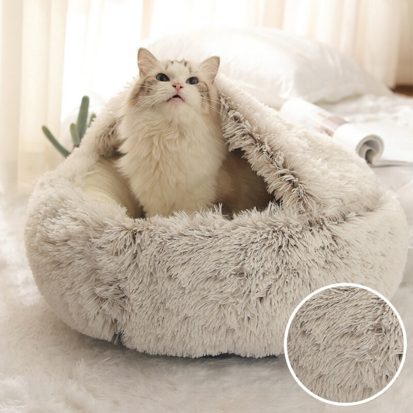 Pet Calming Nest Bed | Plush, Double-Sided Design for Cats & Small Pets, Cozy Enclosed Space for Year-Round Comfort