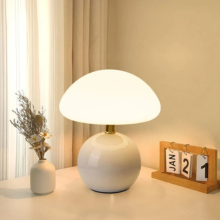 LED Mushroom Table Lamp in French Cream Finish - Modern Lighting for Living Room, Bedroom & Home Decor