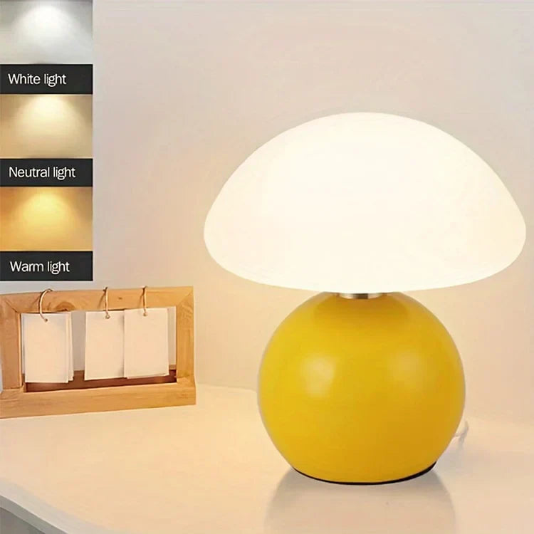 LED Mushroom Table Lamp in French Cream Finish - Modern Lighting for Living Room, Bedroom & Home Decor