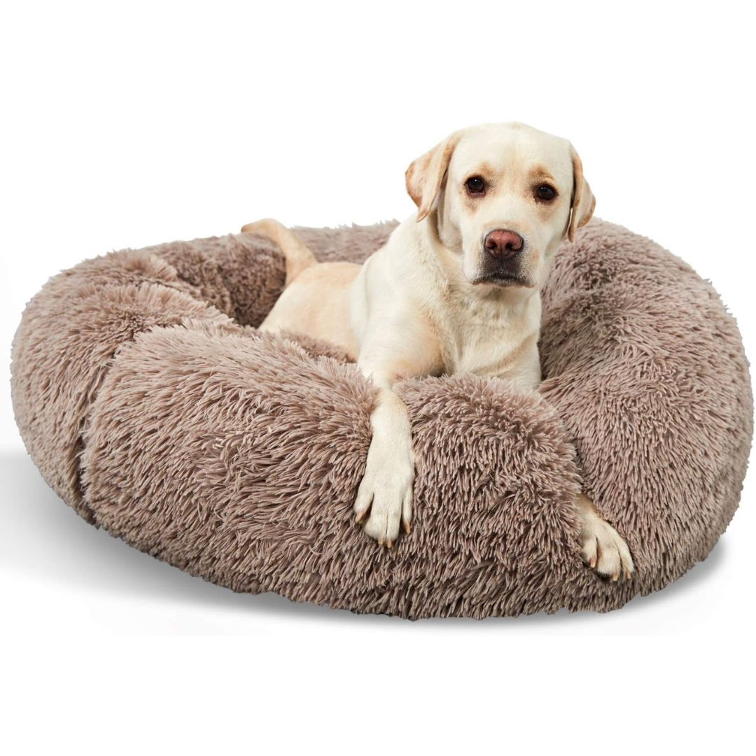 Orthopedic Donut Dog Bed | Plush Faux Fur, Memory Foam & Waterproof for Calming Comfort and Support for All Breeds
