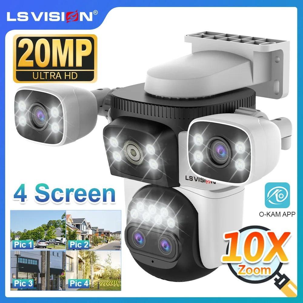 20MP Four-Screen WiFi Security Camera | 10X Optical Zoom, Waterproof & Ideal for Home and Business Surveillance