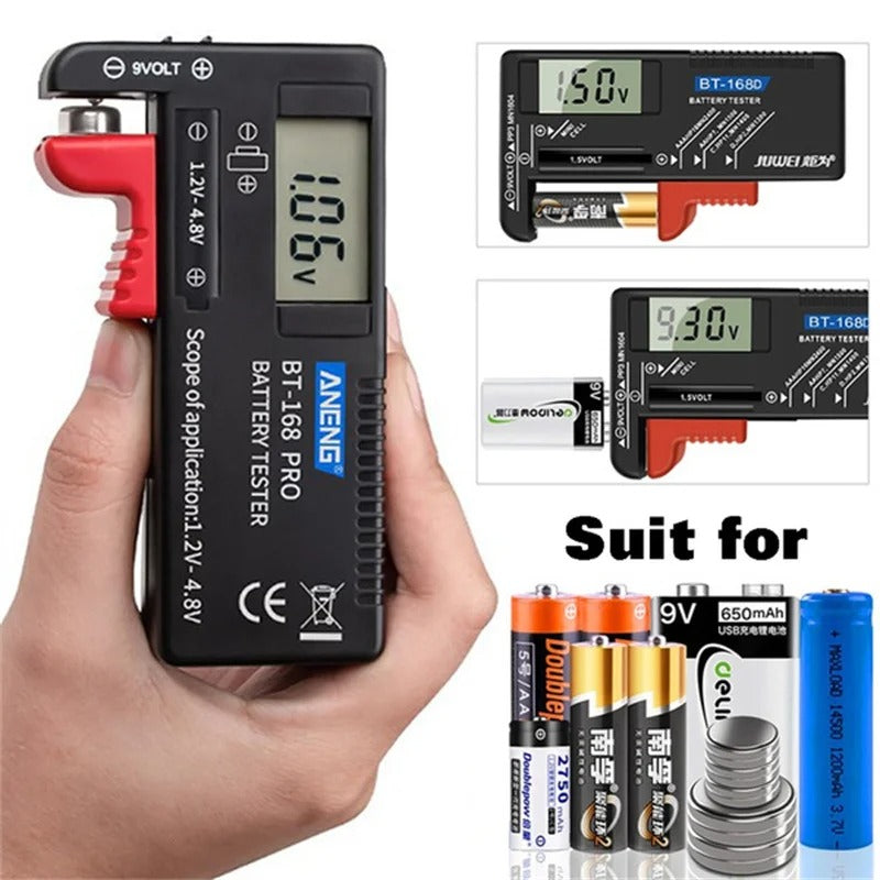 Digital Battery Tester | LCD Display for AAA, AA, Button Cell & CDN Batteries | Ideal for Home Electronics & Gadgets