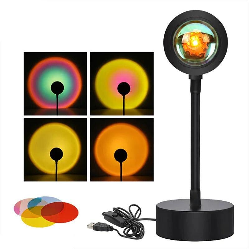 LED Sunset Projector Lamp with 16 Colors and Remote Control - USB Table Lamp for Bedroom & Night Light