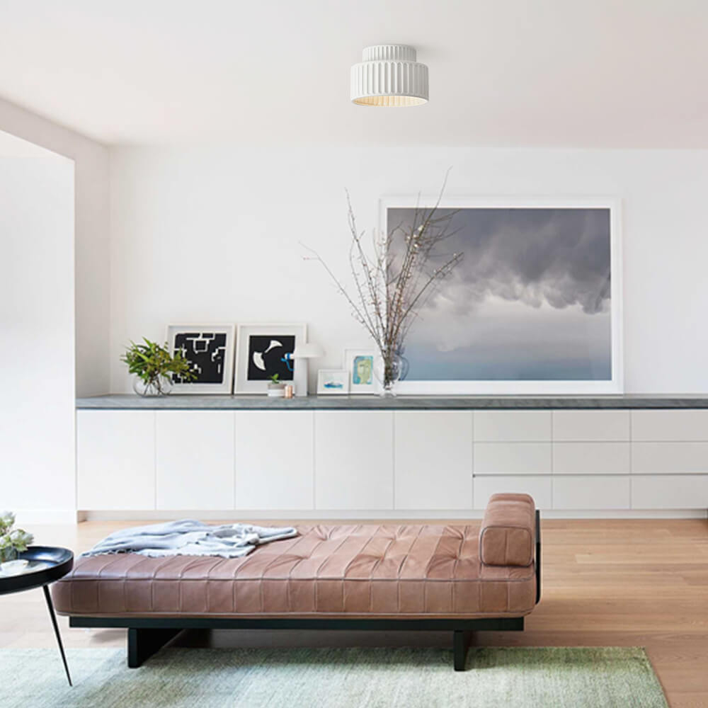 1-Light Vintage Drum Semi Flush Mount Ceiling Light in Cream for Living Room & Hallway