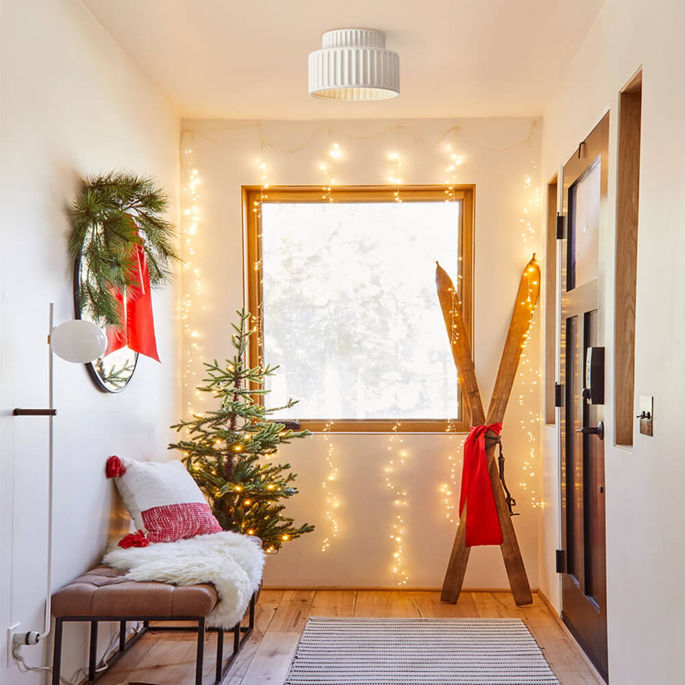 1-Light Vintage Drum Semi Flush Mount Ceiling Light in Cream for Living Room & Hallway