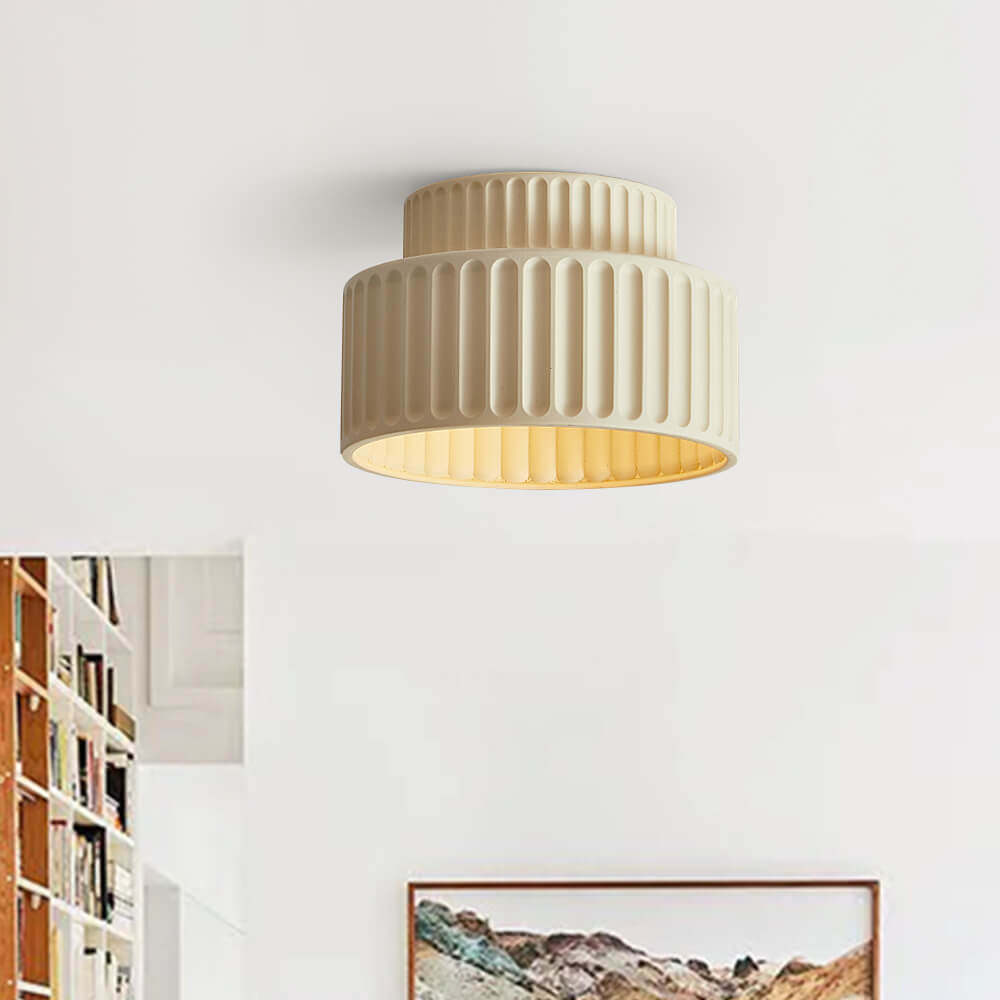 1-Light Vintage Drum Semi Flush Mount Ceiling Light in Cream for Living Room & Hallway