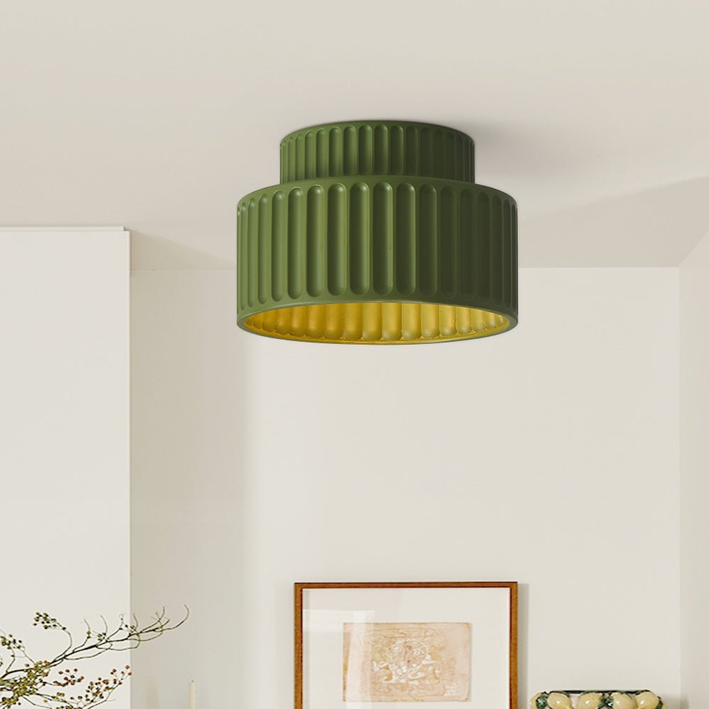 1-Light Vintage Drum Semi Flush Mount Ceiling Light in Cream for Living Room & Hallway