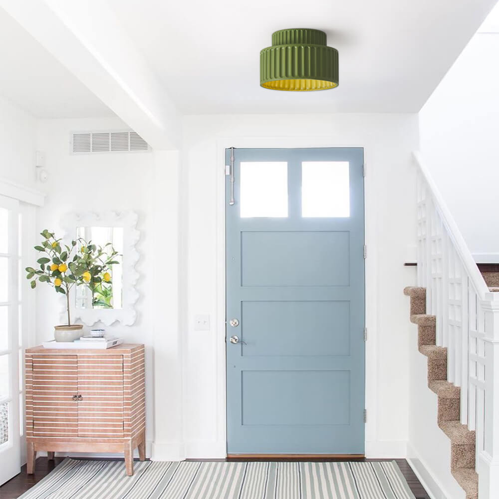 1-Light Vintage Drum Semi Flush Mount Ceiling Light in Cream for Living Room & Hallway