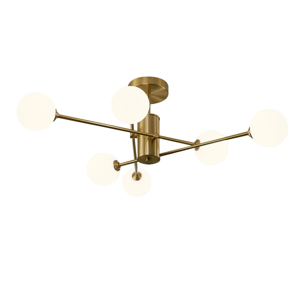 6-Light Glass Globe Sputnik Semi Flush Mount Ceiling Light Fixture for Modern Living Rooms & Entryways