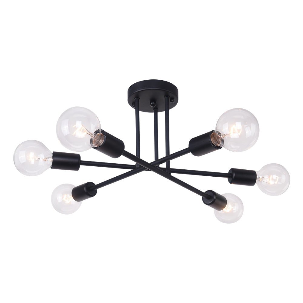 6-Light Linear Sputnik Semi Flush Mount Ceiling Light Fixture for Modern Living Rooms & Entryways
