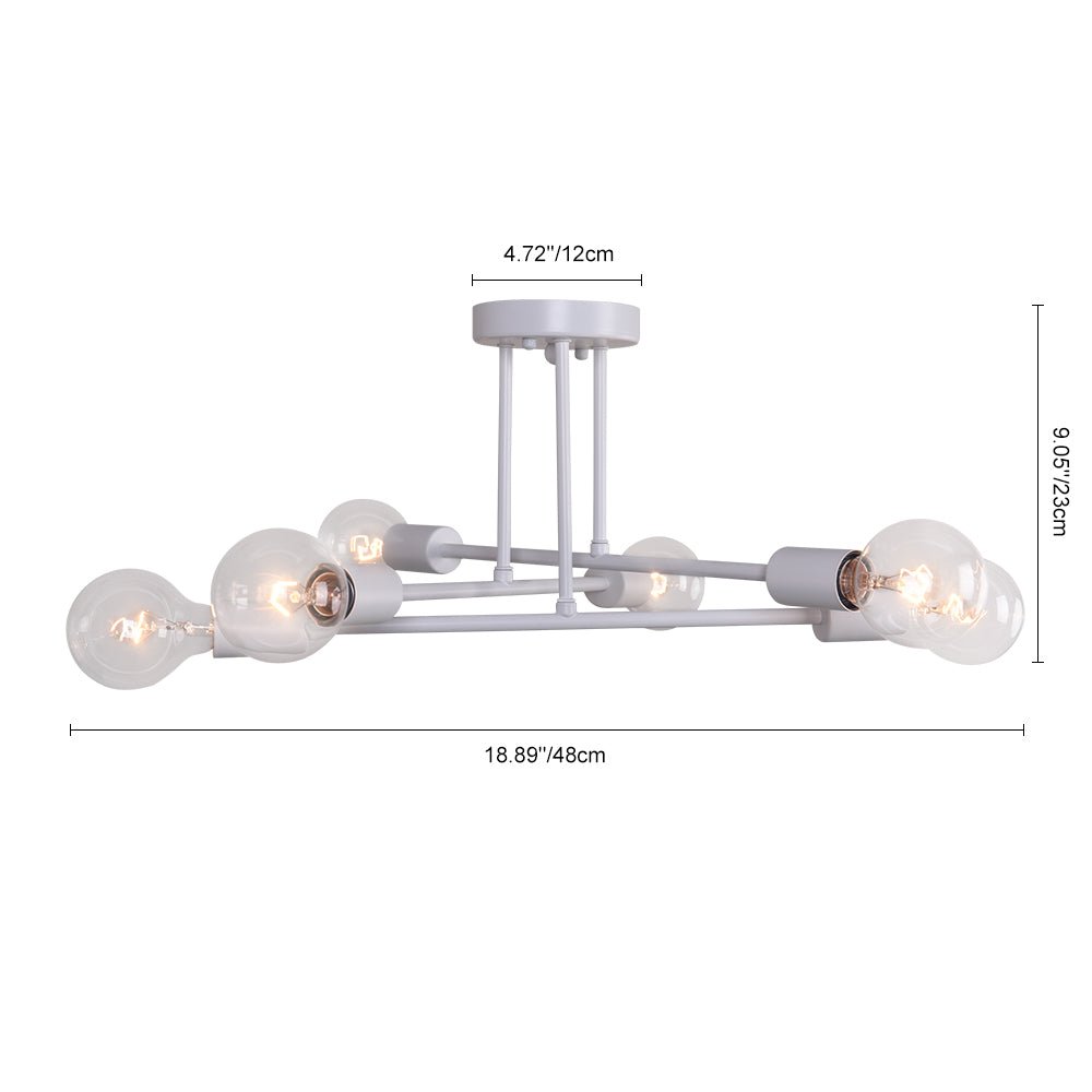 6-Light Linear Sputnik Semi Flush Mount Ceiling Light Fixture for Modern Living Rooms & Entryways