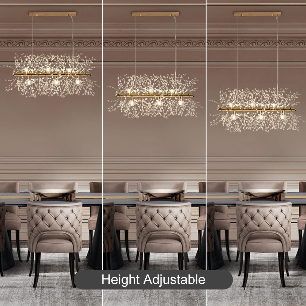 9-Light Linear Crystal Chandelier Fixture for Dining Room & Living Room Lighting