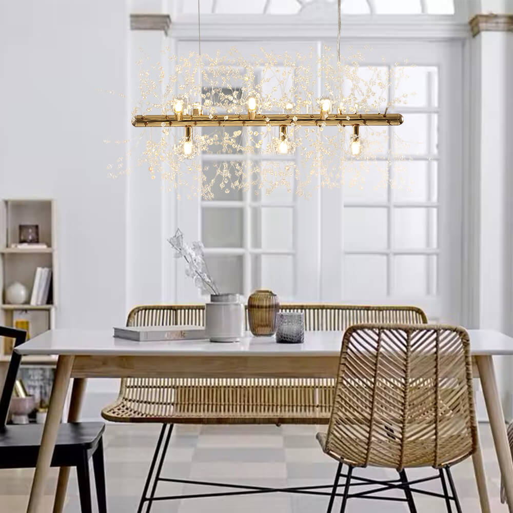 9-Light Linear Crystal Chandelier Fixture for Dining Room & Living Room Lighting