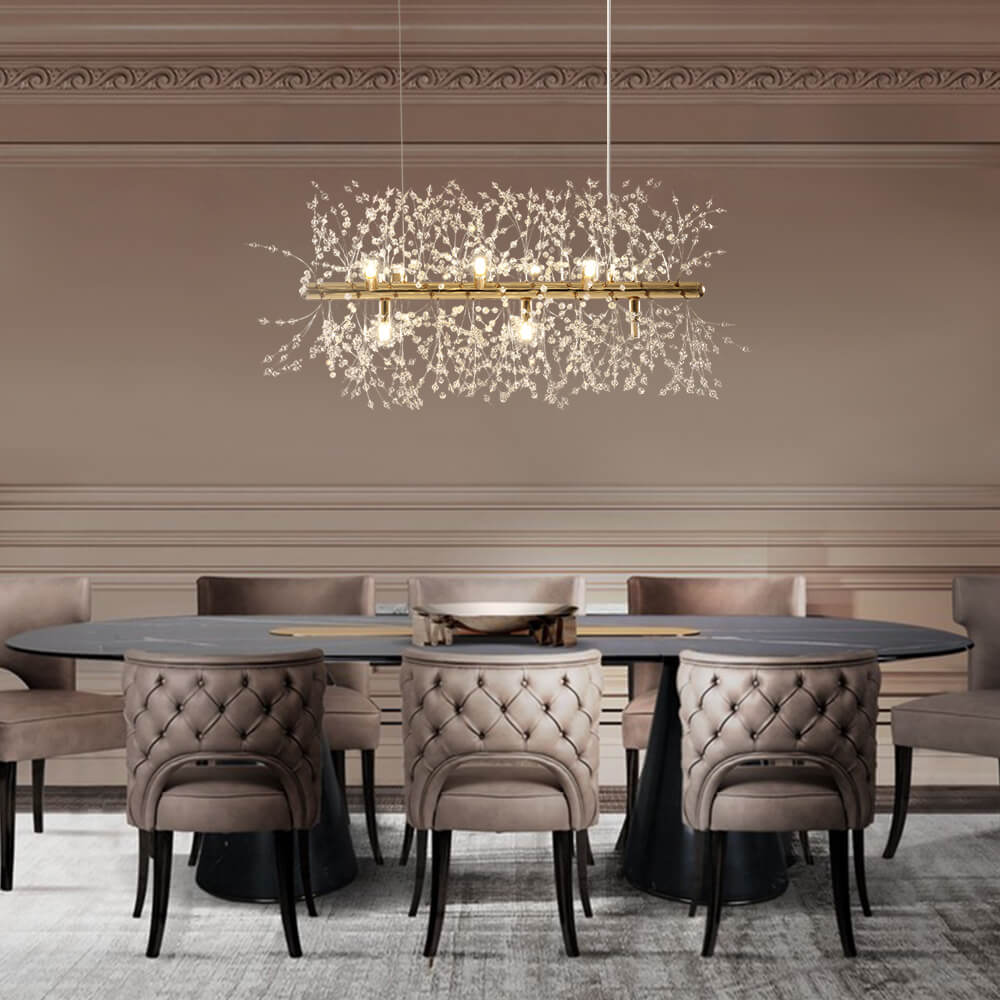 9-Light Linear Crystal Chandelier Fixture for Dining Room & Living Room Lighting