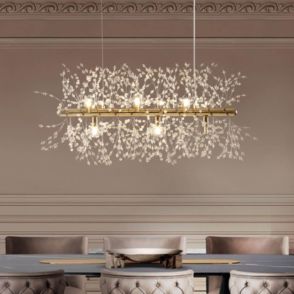 9-Light Linear Crystal Chandelier Fixture for Dining Room & Living Room Lighting