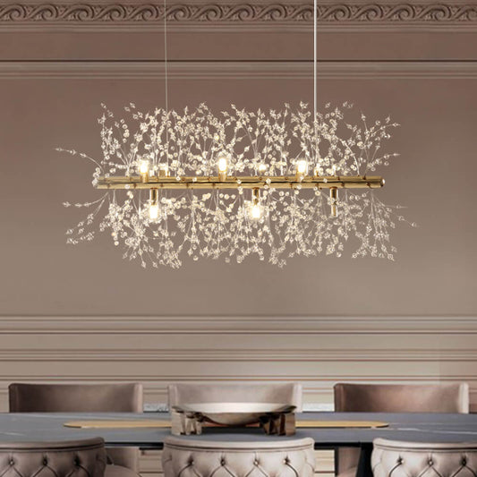9-Light Linear Crystal Chandelier Fixture for Dining Room & Living Room Lighting