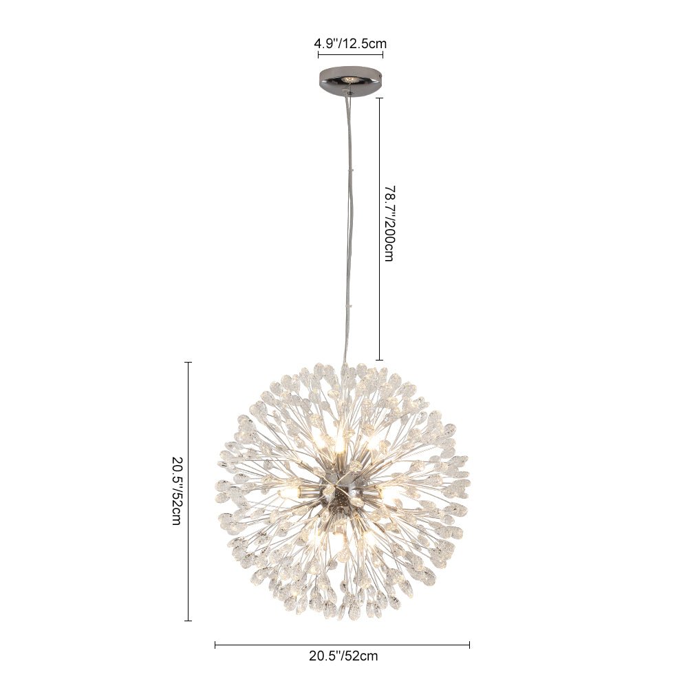 9-Light Floral Crystal Dandelion Chandelier - Round Firework Design for Living Room & Dining Room Lighting