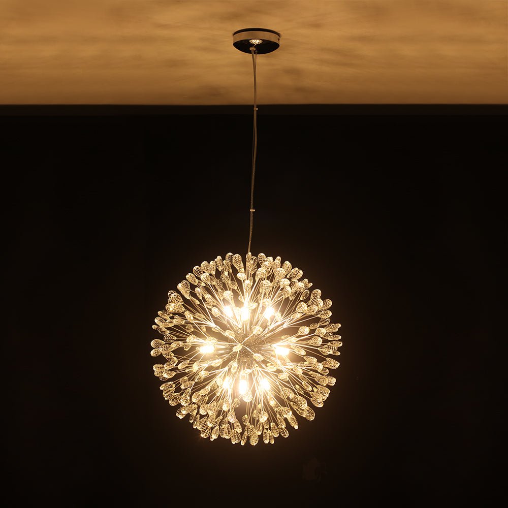 9-Light Floral Crystal Dandelion Chandelier - Round Firework Design for Living Room & Dining Room Lighting