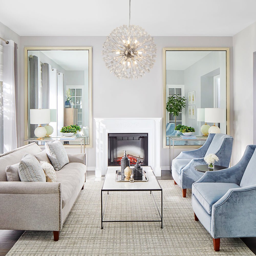 9-Light Floral Crystal Dandelion Chandelier - Round Firework Design for Living Room & Dining Room Lighting