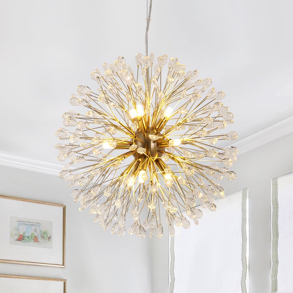 9-Light Floral Crystal Dandelion Chandelier - Round Firework Design for Living Room & Dining Room Lighting