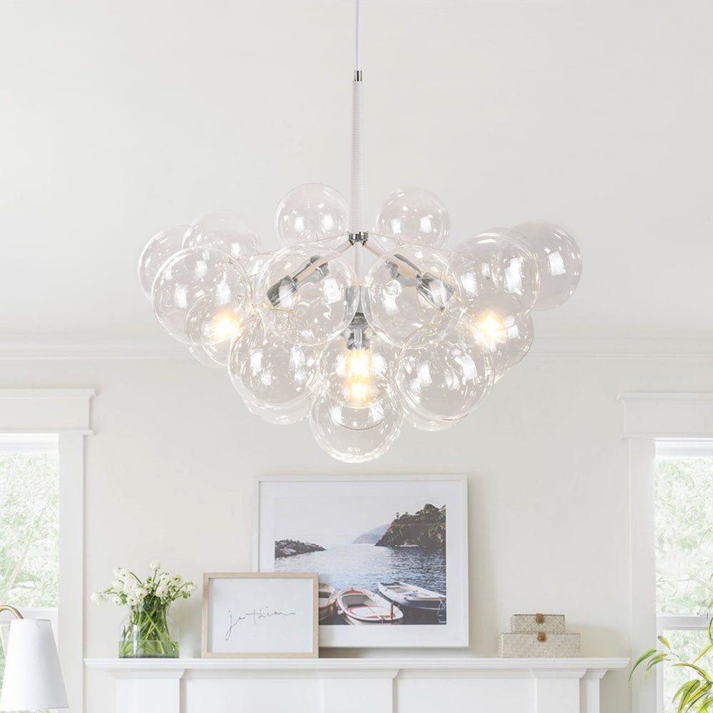 Clear Glass Bubble Chandelier - Modern Pendant Light Fixture for Dining Room & Living Room Decor