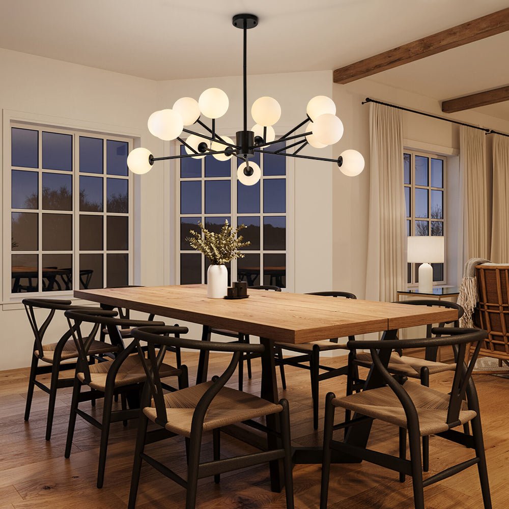 LED 15-Light Globe Linear Chandelier for Kitchen Island - Mid-Century Modern Fixture