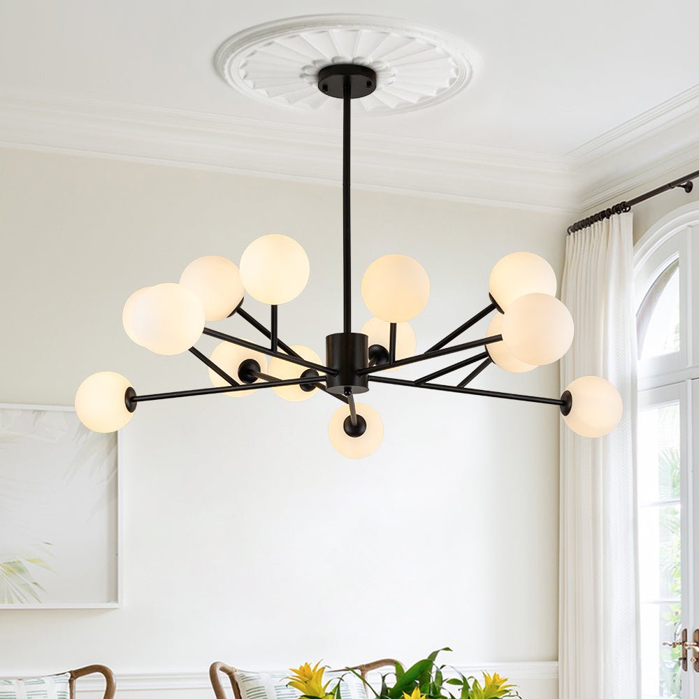 LED 15-Light Globe Linear Chandelier for Kitchen Island - Mid-Century Modern Fixture