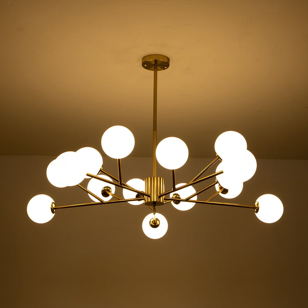 LED 15-Light Globe Linear Chandelier for Kitchen Island - Mid-Century Modern Fixture