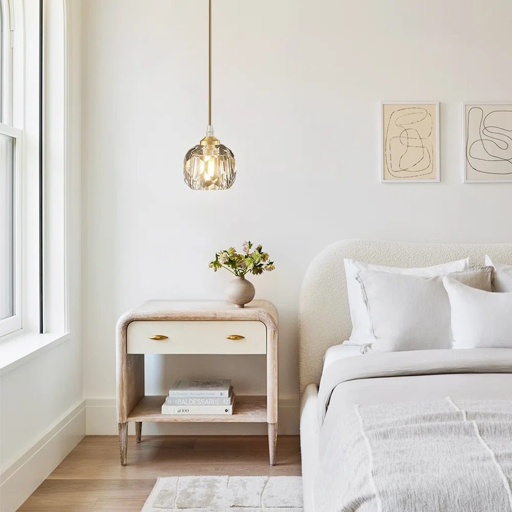 Modern 1-Light Round Crystal Glass Pendant Light Fixture for Kitchen Island & Dining Room