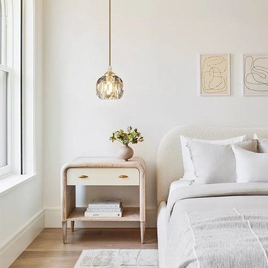 Modern 1-Light Round Crystal Glass Pendant Light Fixture for Kitchen Island & Dining Room