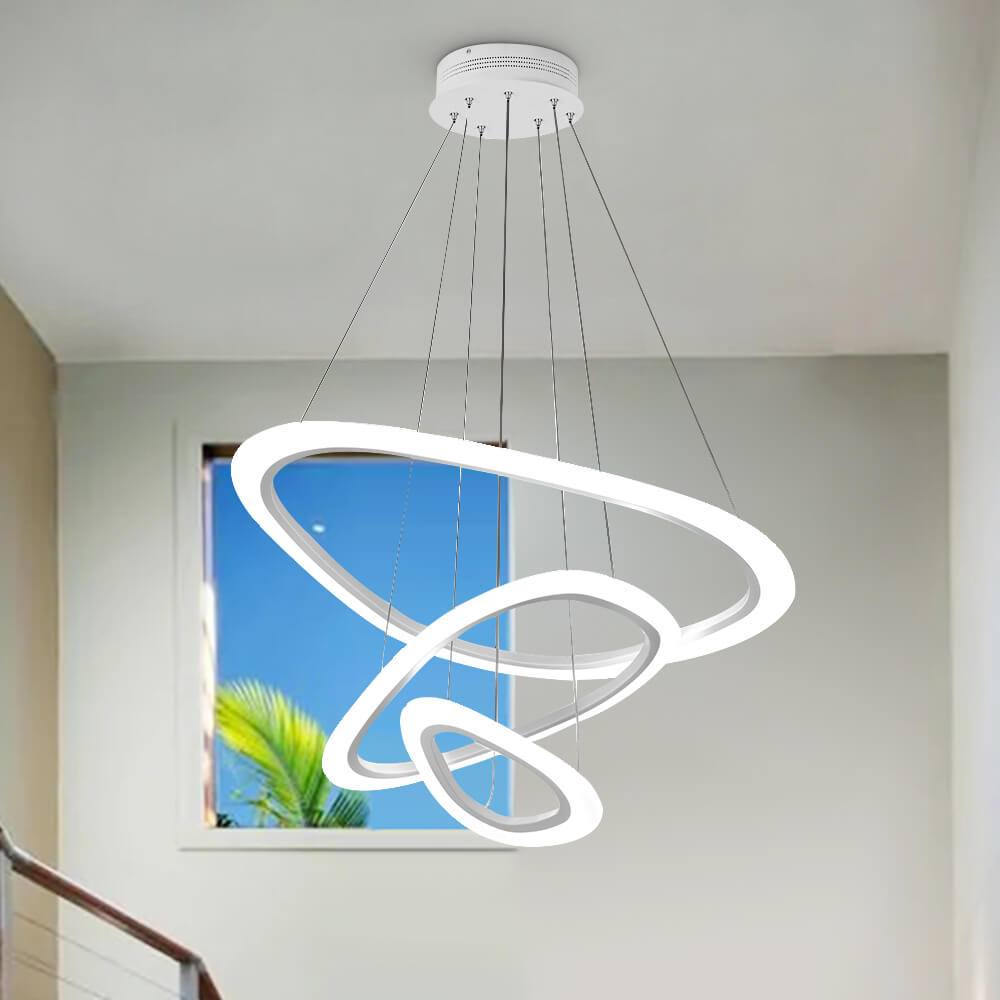 Modern 3-Ring LED Pendant Light Fixture - Adjustable Hanging Ceiling Light for Dining Room & Kitchen