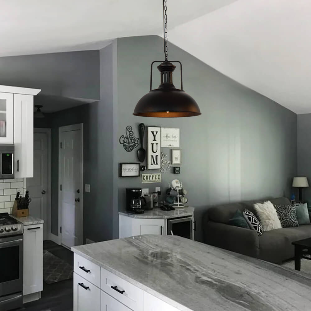 Industrial Single Dome Pendant Light Fixture - Adjustable Height for Kitchen, Dining Room & Bar Lighting