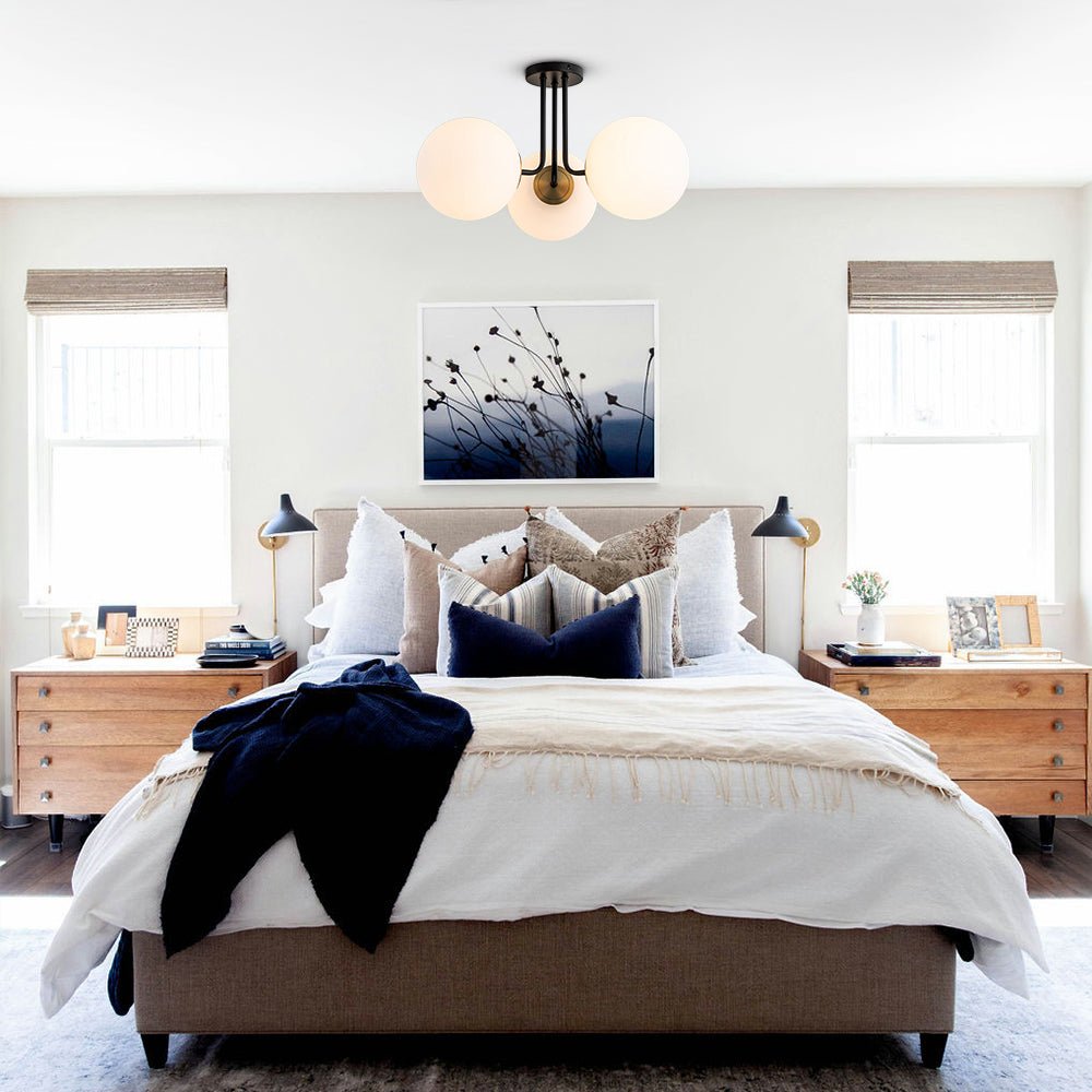 3-Light Sputnik Semi Flush Mount Ceiling Light with Glass Shades for Modern Mid-Century Home Decor