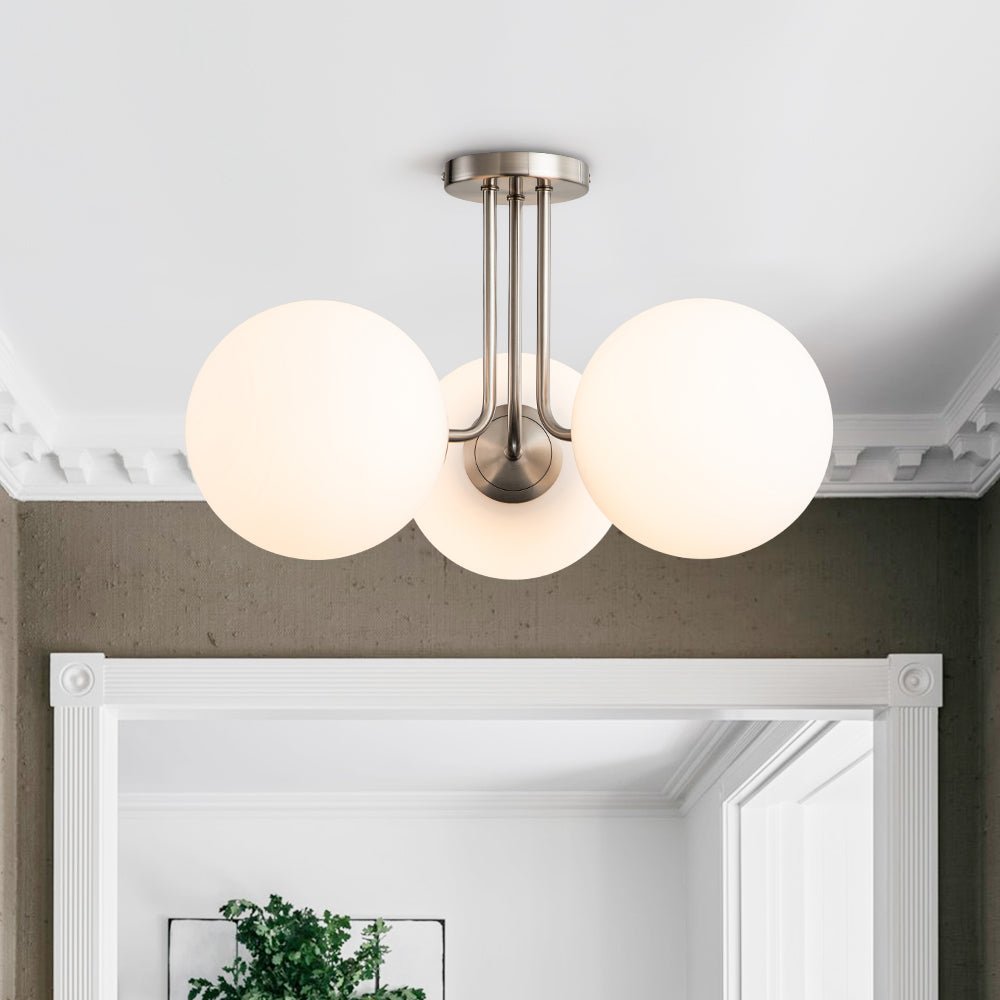 3-Light Sputnik Semi Flush Mount Ceiling Light with Glass Shades for Modern Mid-Century Home Decor