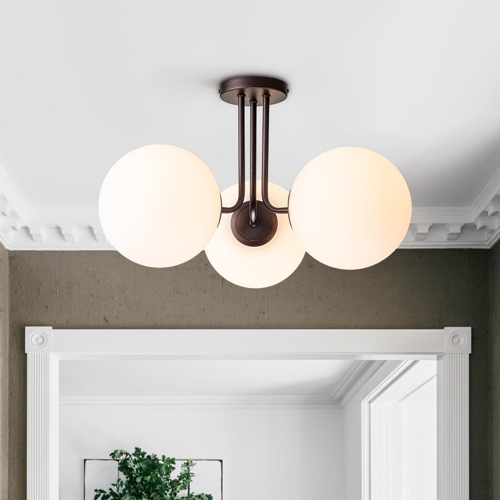 3-Light Sputnik Semi Flush Mount Ceiling Light with Glass Shades for Modern Mid-Century Home Decor