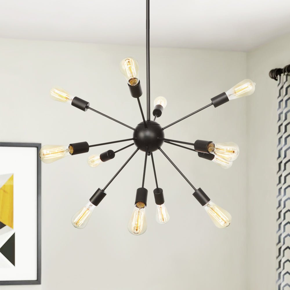 Mid-Century Modern Black Sputnik Chandelier - 8-Light Fixture for Living Room & Dining Room