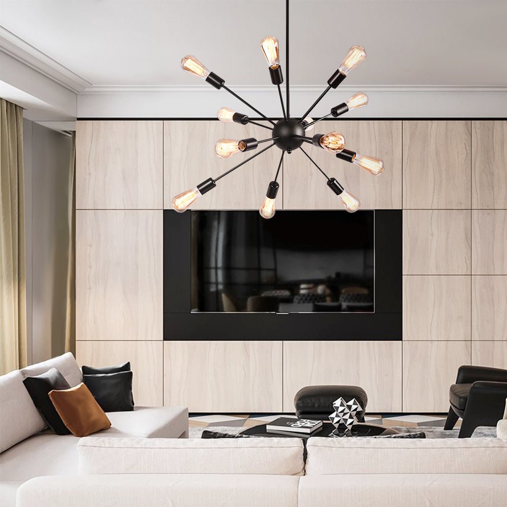 Mid-Century Modern Black Sputnik Chandelier - 8-Light Fixture for Living Room & Dining Room
