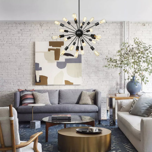 Mid-Century Modern Black Sputnik Chandelier - 8-Light Fixture for Living Room & Dining Room