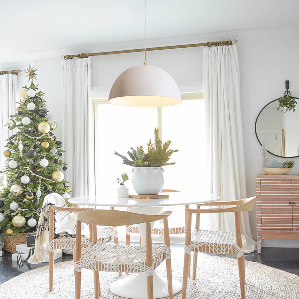 1-Light White Dome Pendant Light Fixture - Modern Minimalist Design for Kitchen, Dining Room & Entryway