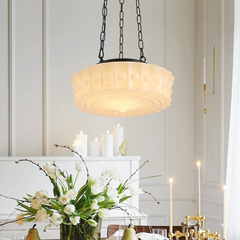 Vintage 3-Light Schoolhouse Pendant Light with Ceramic Shades for Kitchen & Dining Room Lighting