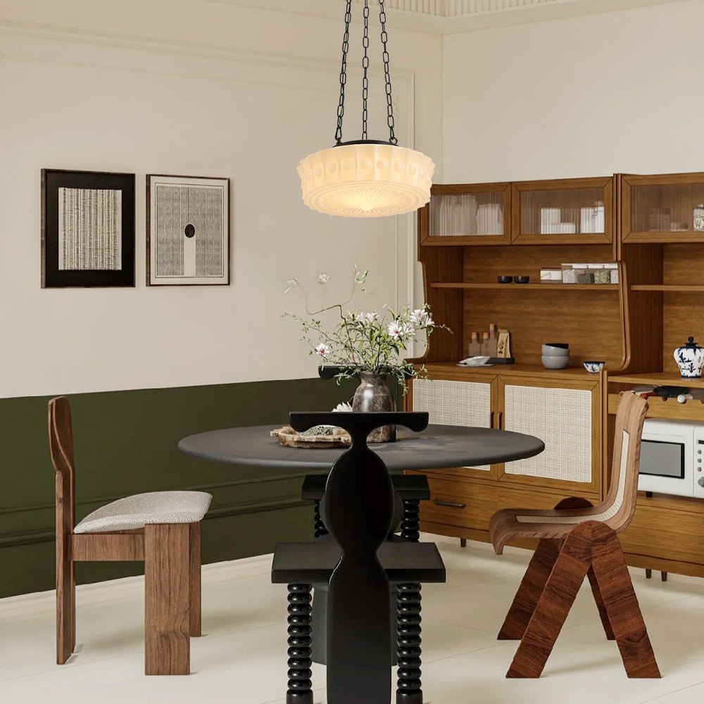 Vintage 3-Light Schoolhouse Pendant Light with Ceramic Shades for Kitchen & Dining Room Lighting