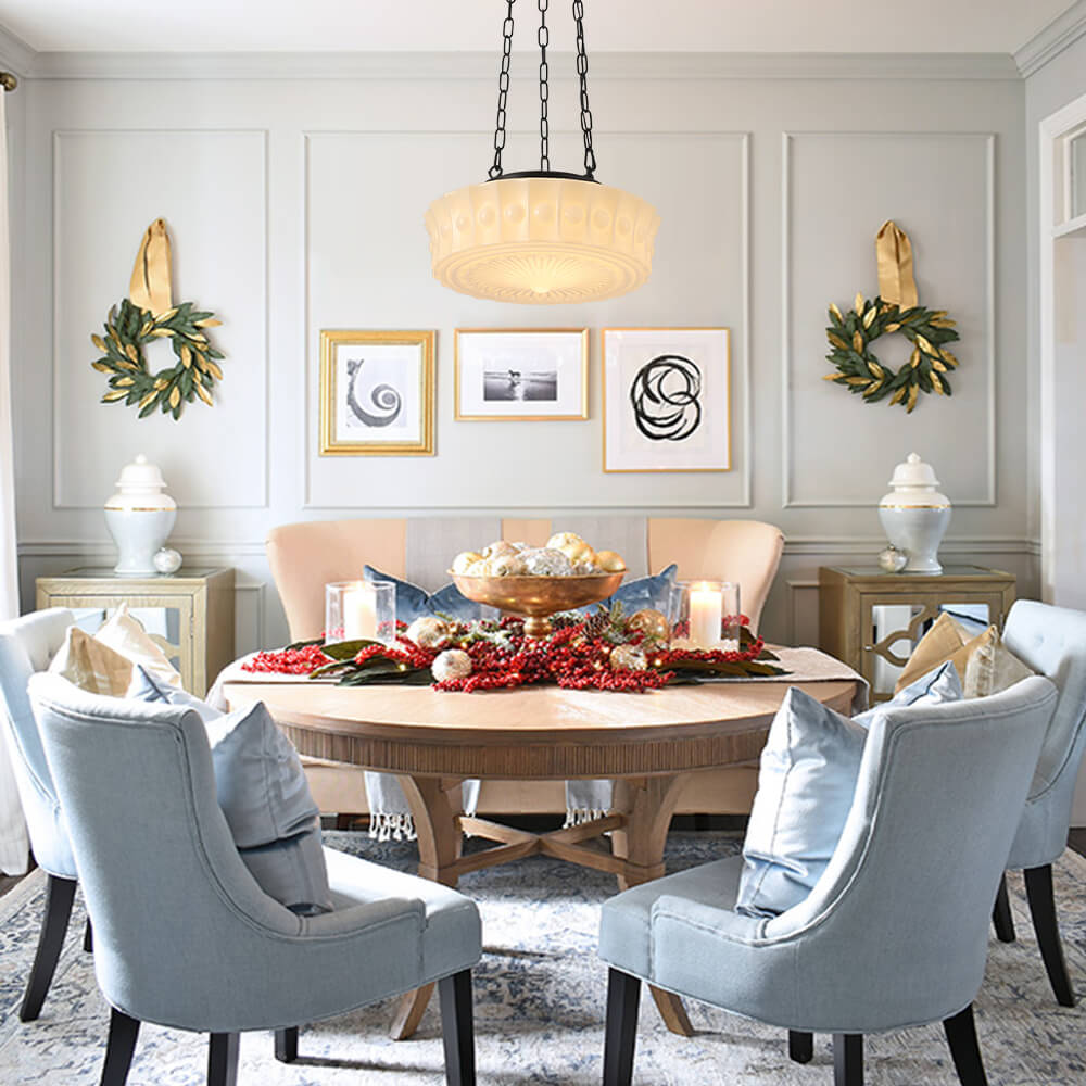 Vintage 3-Light Schoolhouse Pendant Light with Ceramic Shades for Kitchen & Dining Room Lighting