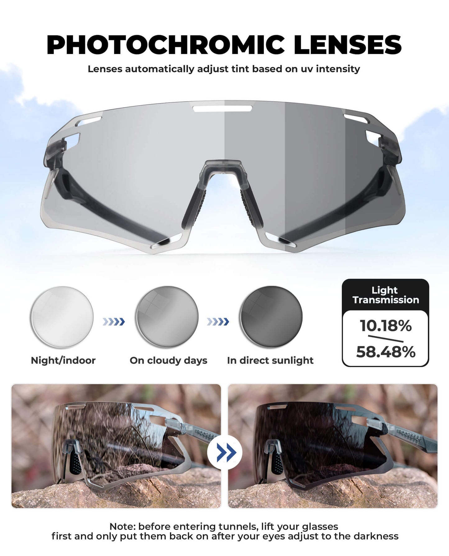 Photochromic Cycling Sunglasses | UV400 Protection, HD Curved Lens & Adjustable Fit for Golf, Hiking & Outdoor Sports