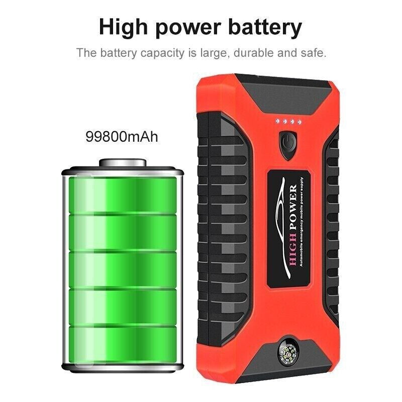 99800mAh Portable Car Jump Starter | Waterproof, Fast Charging & Ideal for 12V Vehicles and Outdoor Use