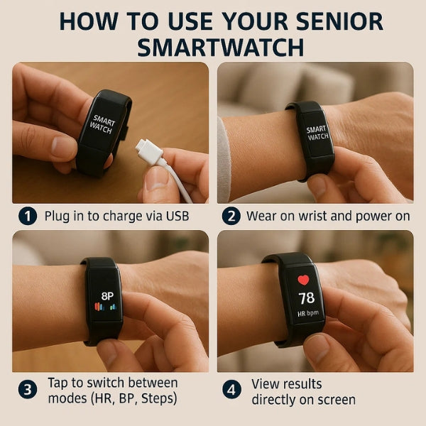 Smartwatch for Seniors | Heart Rate and Step Tracker | Wrist Watch for Elderly – Health Monitoring