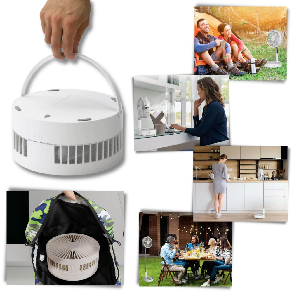 Wireless Foldable Fan | Adjustable Height Fan - USB Rechargeable and Ultra-Quiet Cooling Solution